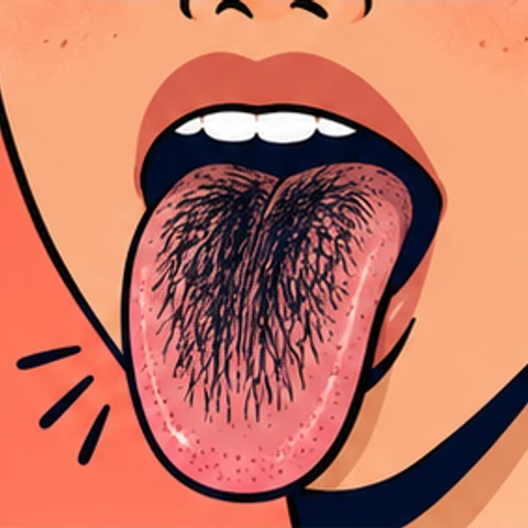 Symbolische Comic-Illustration: Schwarze Haarzunge.