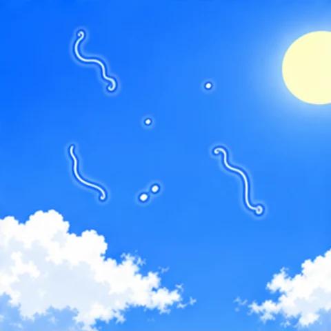 Symbolische Comic-Illustration: Lichtpunkte im blauen Feld.