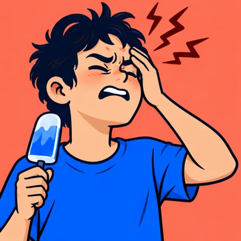 Symbolische Comic-Illustration: Eiskopfschmerz.