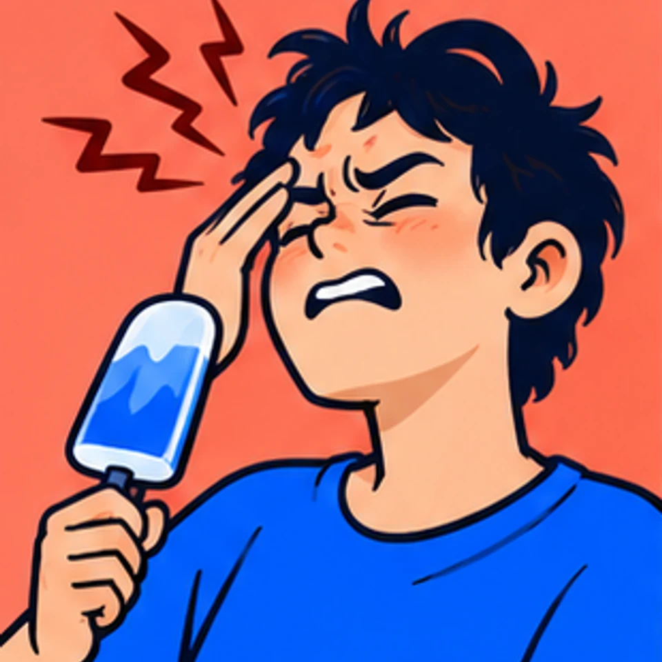 Ilustración cómica simbólica: Dolor de cabeza por helado.