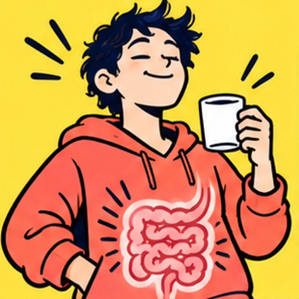 Symbolische Comic-Illustration: Darm nach Kaffee.