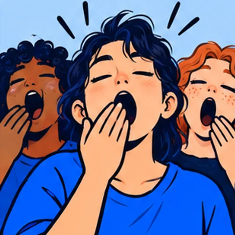 رسم رمزي بأسلوب القصص المصورة: التثاؤب المعدي.