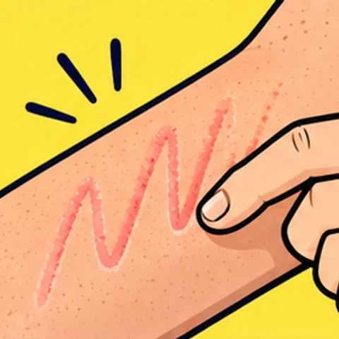 Symbolische Comic-Illustration: Dermatographismus.