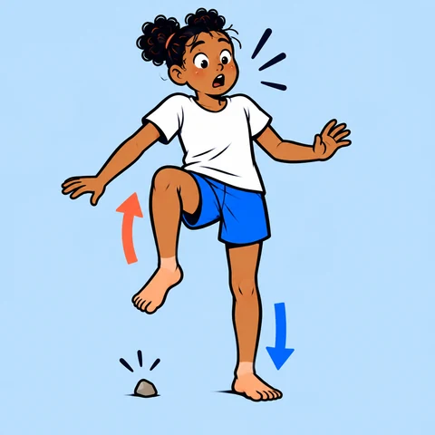 Symbolische Comic-Illustration: Gekreuzter Streckreflex.