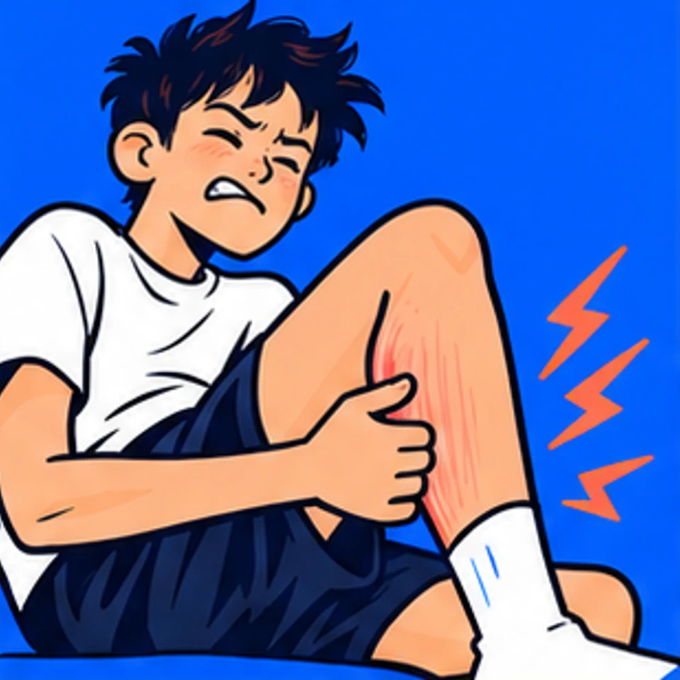 Symbolische Comic-Illustration: Muskelkrampf.