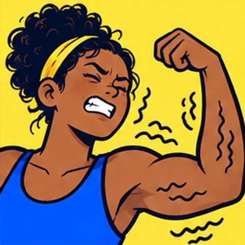 Symbolische Comic-Illustration: Muskelzittern nach Belastung.