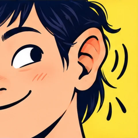 Symbolische Comic-Illustration: Ohrenwackeln.