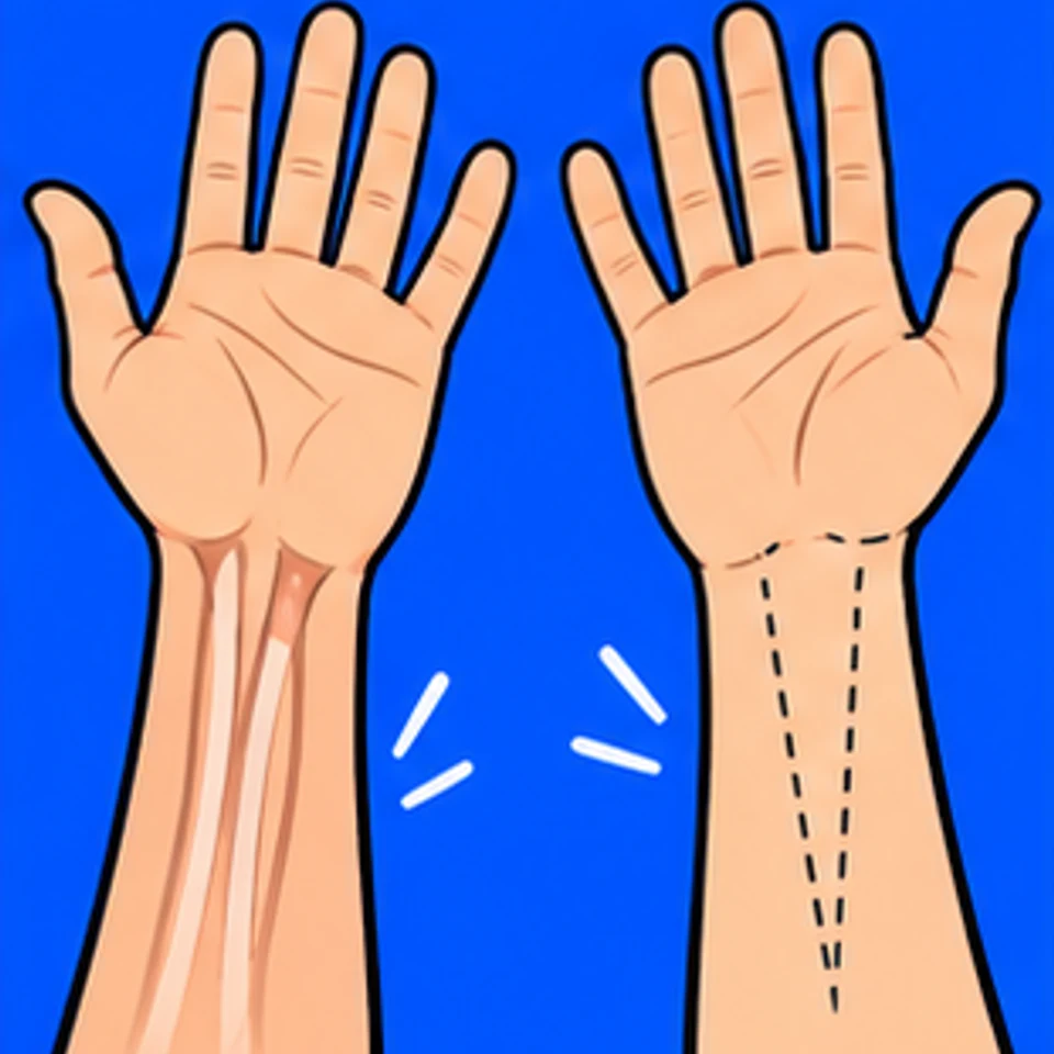 Symbolische Comic-Illustration: Fehlender Palmaris longus.