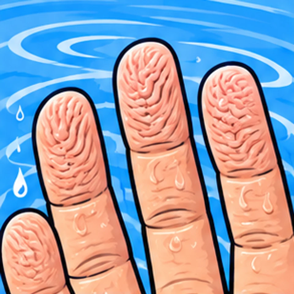 Symbolische Comic-Illustration: Schrumpelfinger im Wasser.